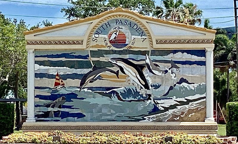 South Pasadena Neighborhood Sign with Dolphins